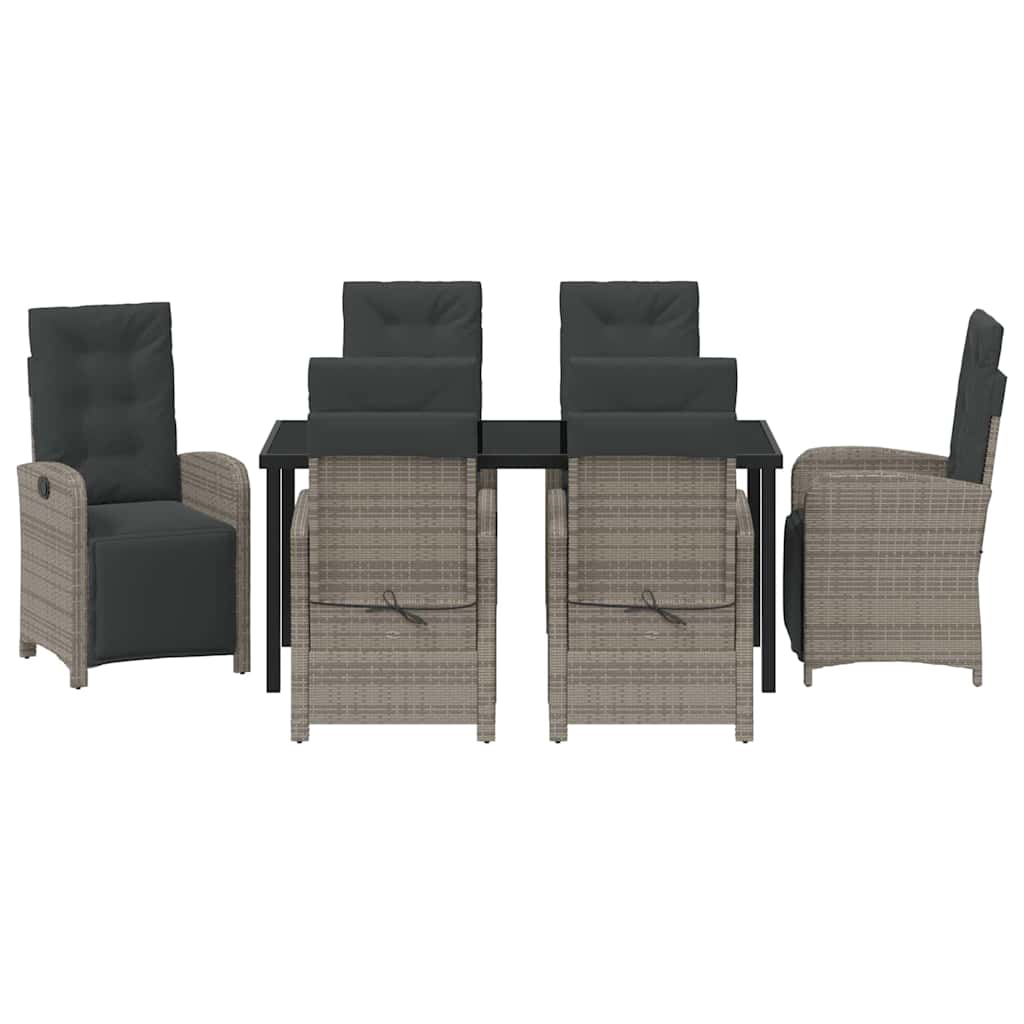 Tuin eettafelset met kussen 7 pcs Grijs poly rattan