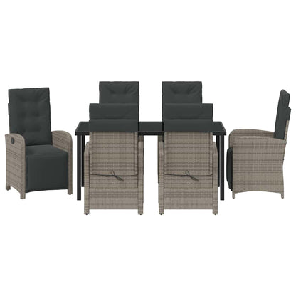 Tuin eettafelset met kussen 7 pcs Grijs poly rattan