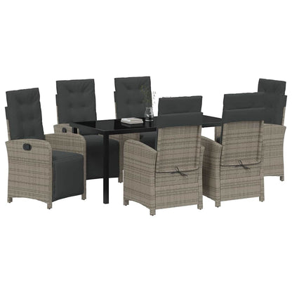 Tuin eettafelset met kussen 7 pcs Grijs poly rattan