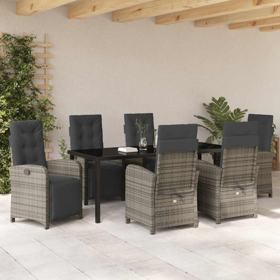 Tuin eettafelset met kussen 7 pcs Grijs poly rattan