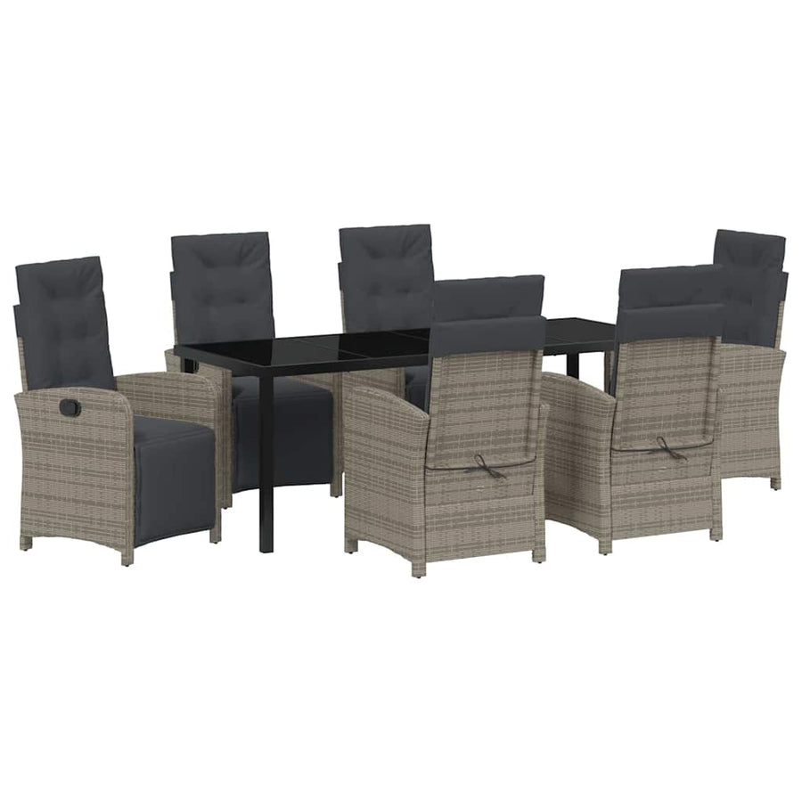 Tuin eettafelset met kussen 7 pcs Grijs poly rattan