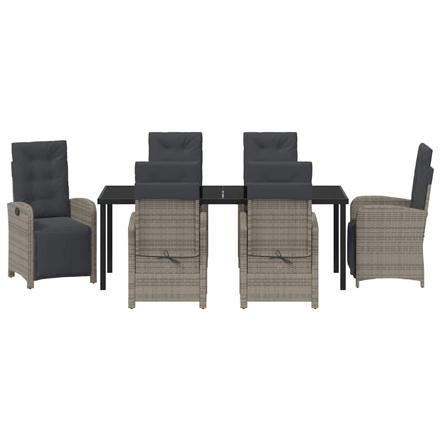 Tuin eettafelset met kussen 7 pcs Grijs poly rattan