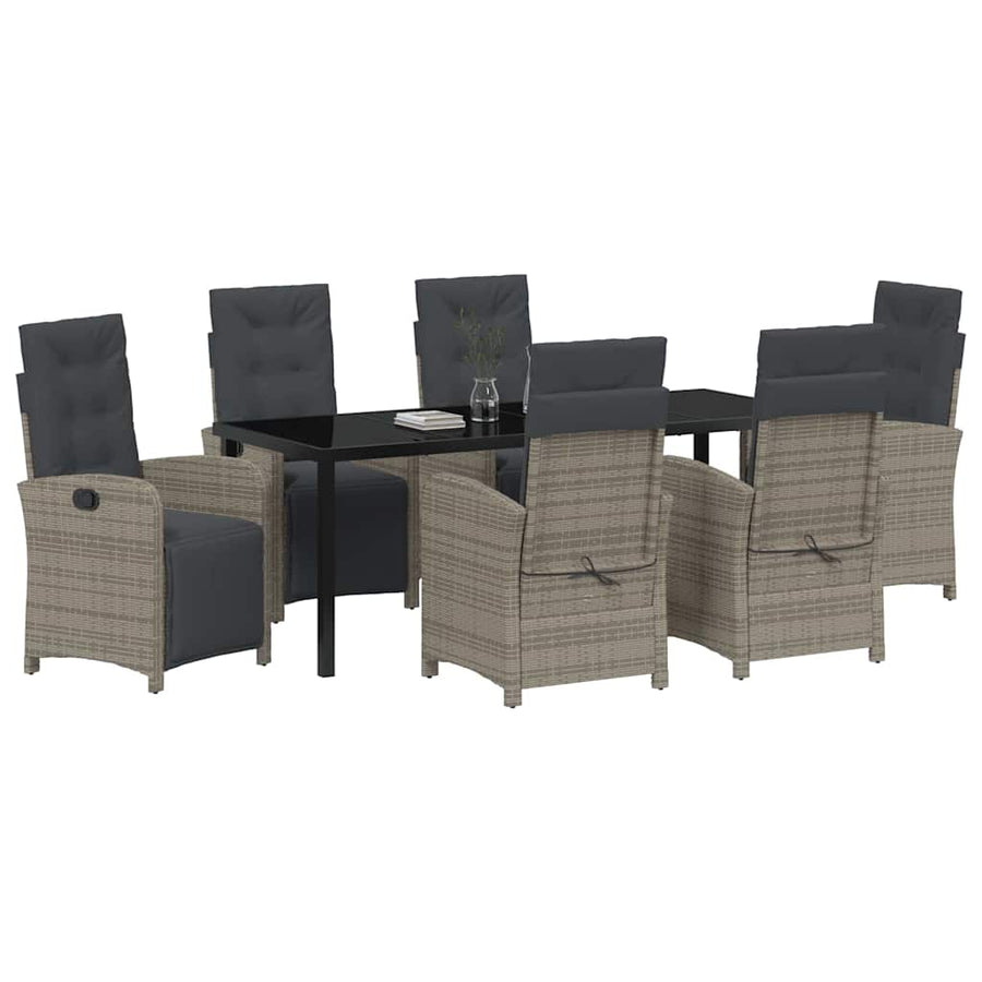 Tuin eettafelset met kussen 7 pcs Grijs poly rattan