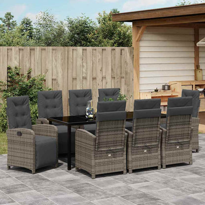 Tuin eettafelset met kussen 9 pcs Grijs poly rattan