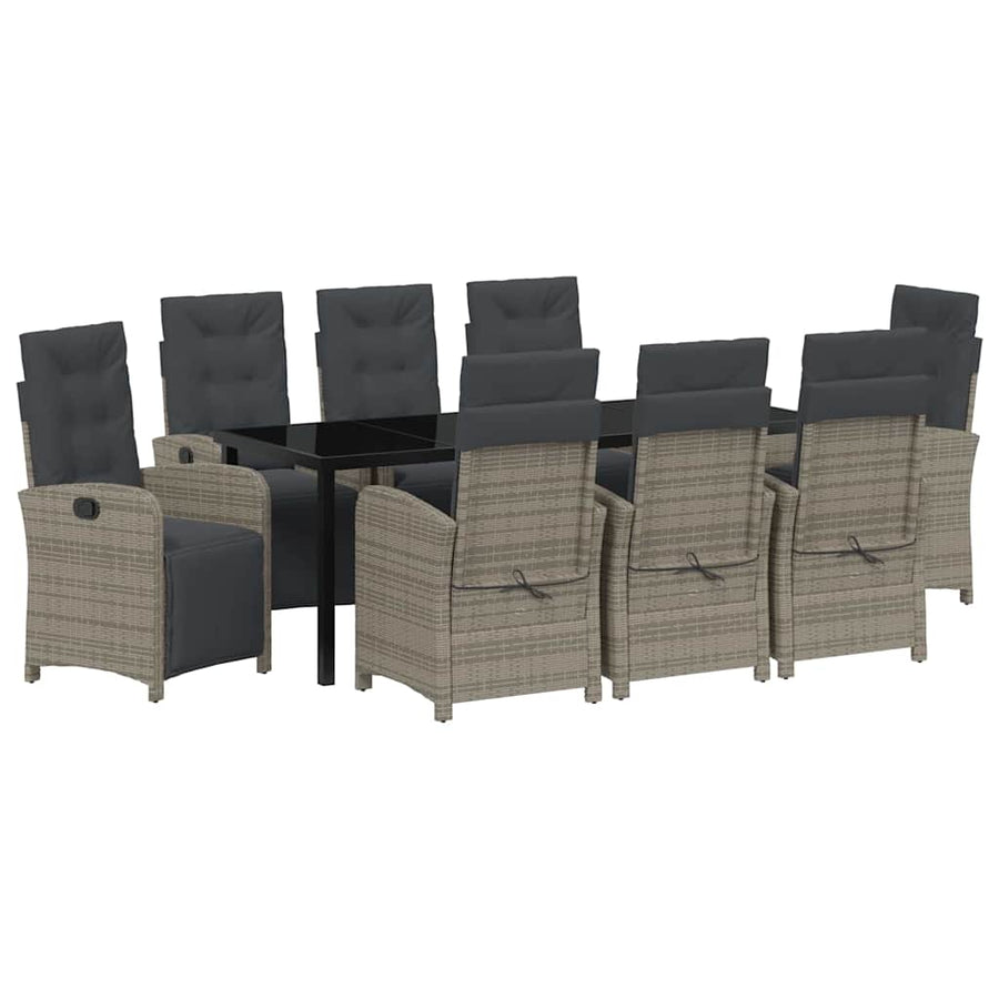Tuin eettafelset met kussen 9 pcs Grijs poly rattan