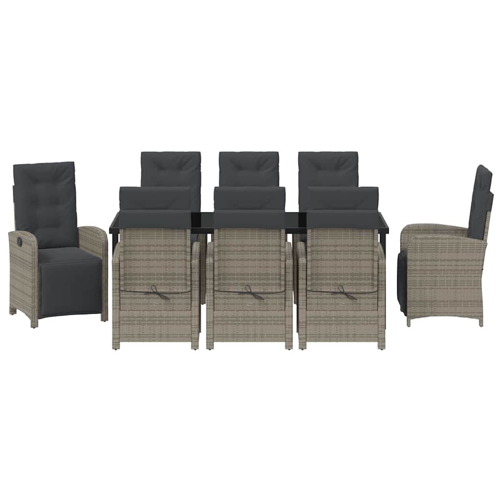 Tuin eettafelset met kussen 9 pcs Grijs poly rattan