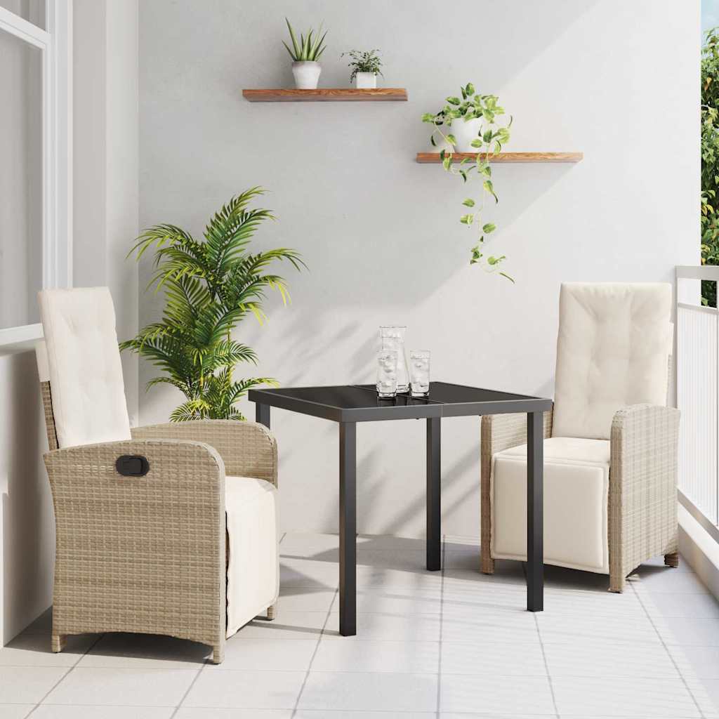 Tuin eettafelset met kussen 3 pcs Beige poly rattan