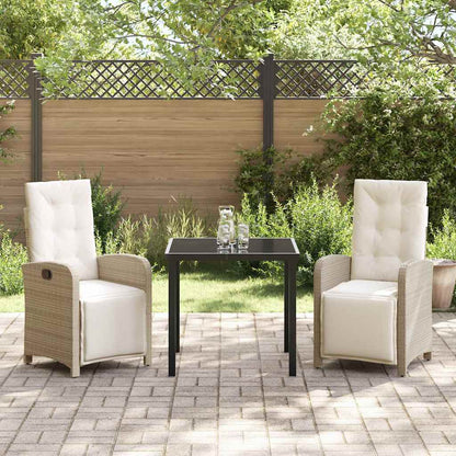 Tuin eettafelset met kussen 3 pcs Beige poly rattan
