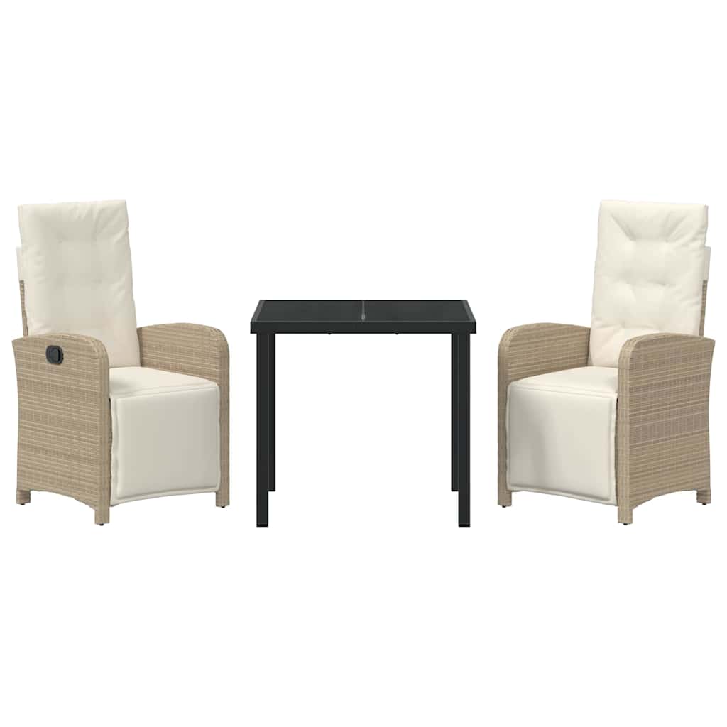 Tuin eettafelset met kussen 3 pcs Beige poly rattan