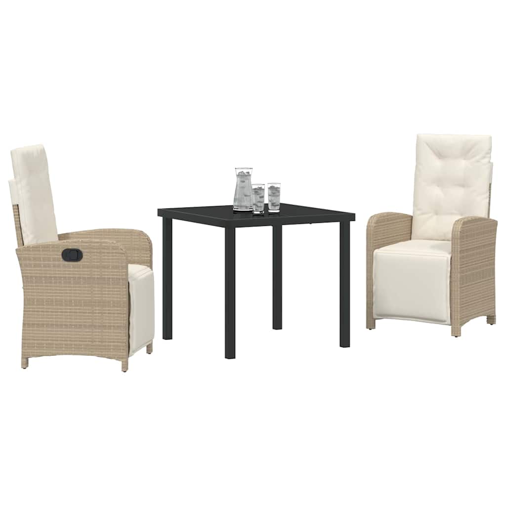 Tuin eettafelset met kussen 3 pcs Beige poly rattan