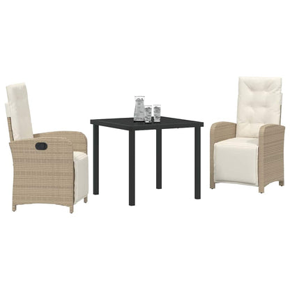 Tuin eettafelset met kussen 3 pcs Beige poly rattan