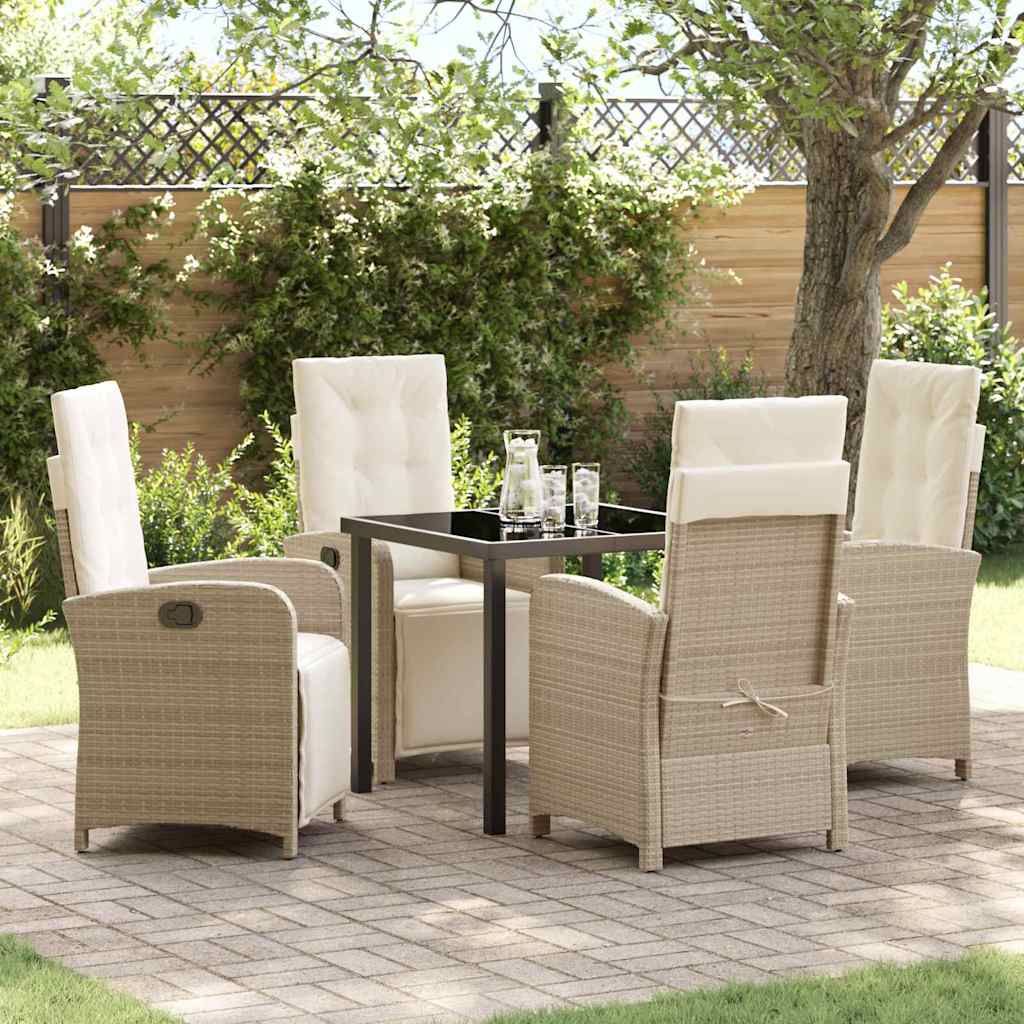 Tuin eettafelset met kussen 5 pcs Beige poly rattan