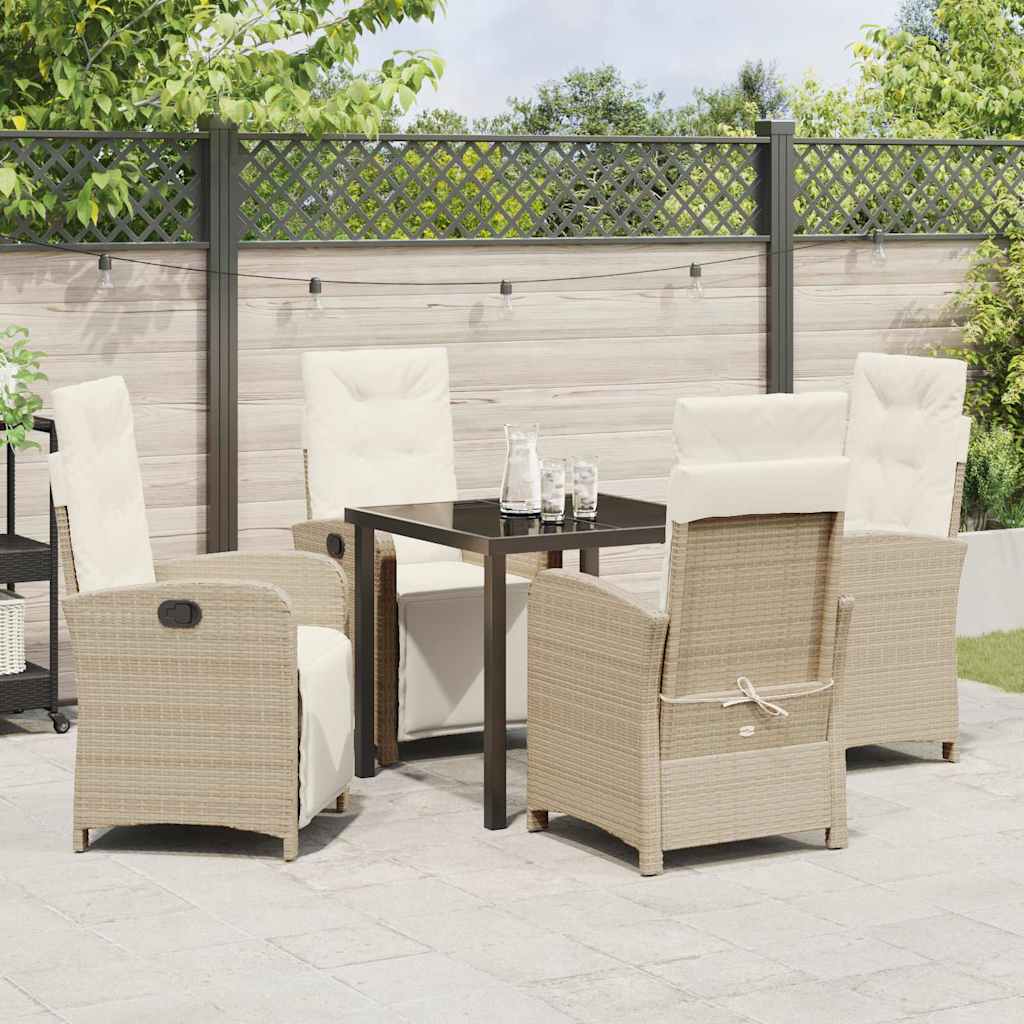 Tuin eettafelset met kussen 5 pcs Beige poly rattan