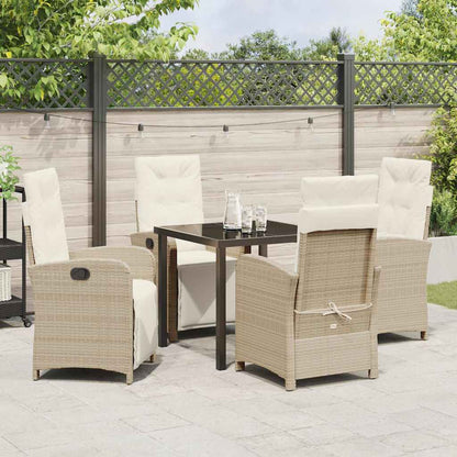 Tuin eettafelset met kussen 5 pcs Beige poly rattan