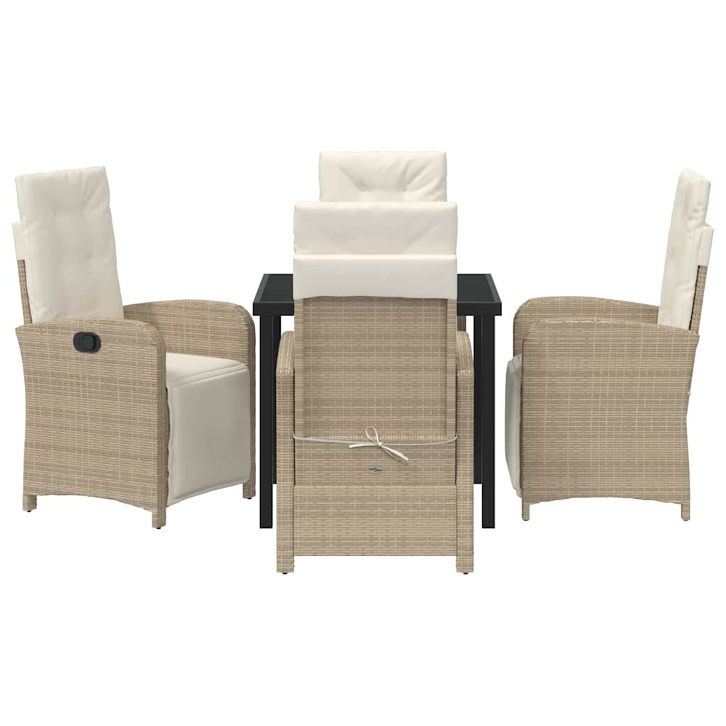 Tuin eettafelset met kussen 5 pcs Beige poly rattan
