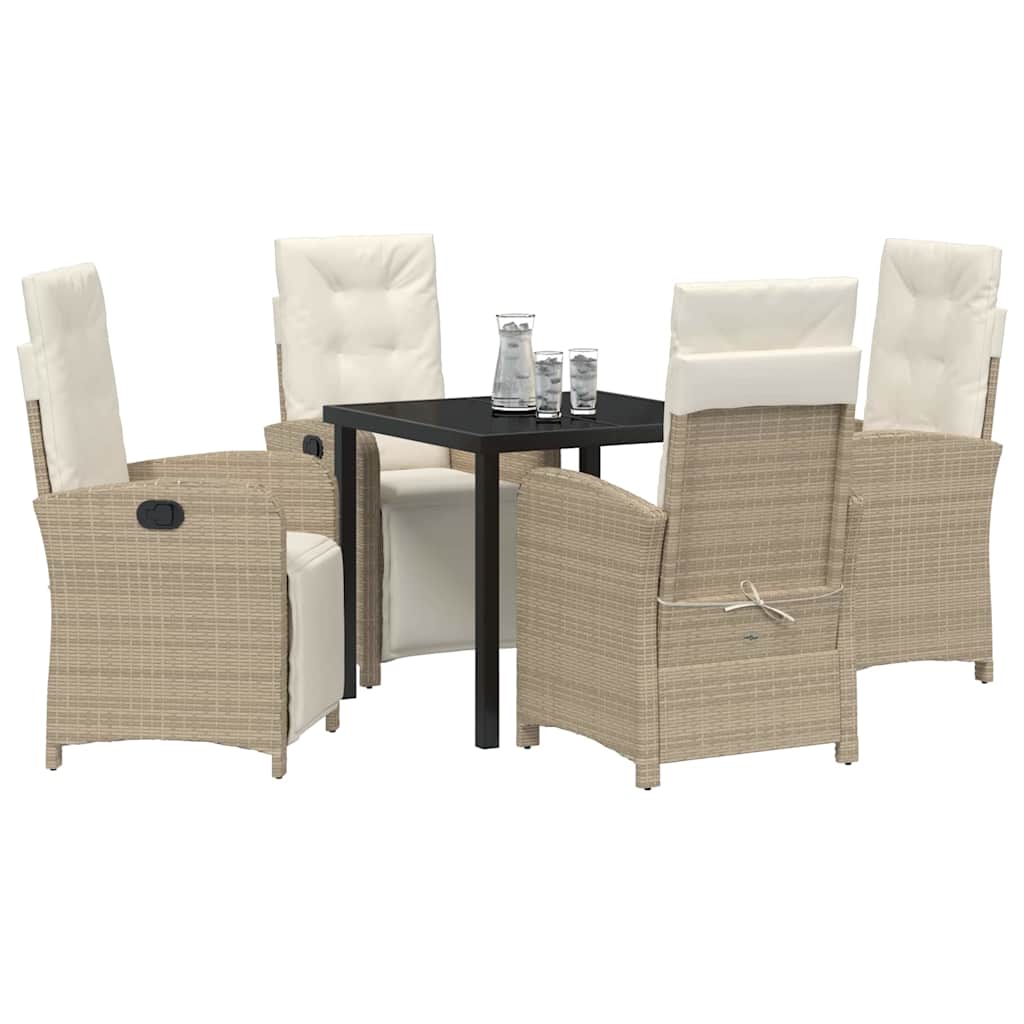 Tuin eettafelset met kussen 5 pcs Beige poly rattan