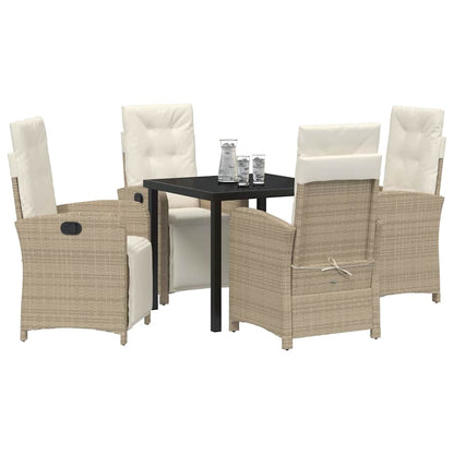 Tuin eettafelset met kussen 5 pcs Beige poly rattan