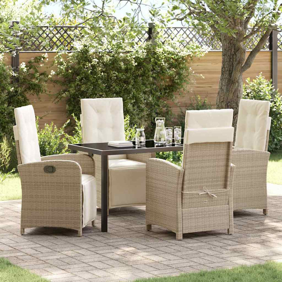 Tuin eettafelset met kussen 5 pcs Beige poly rattan