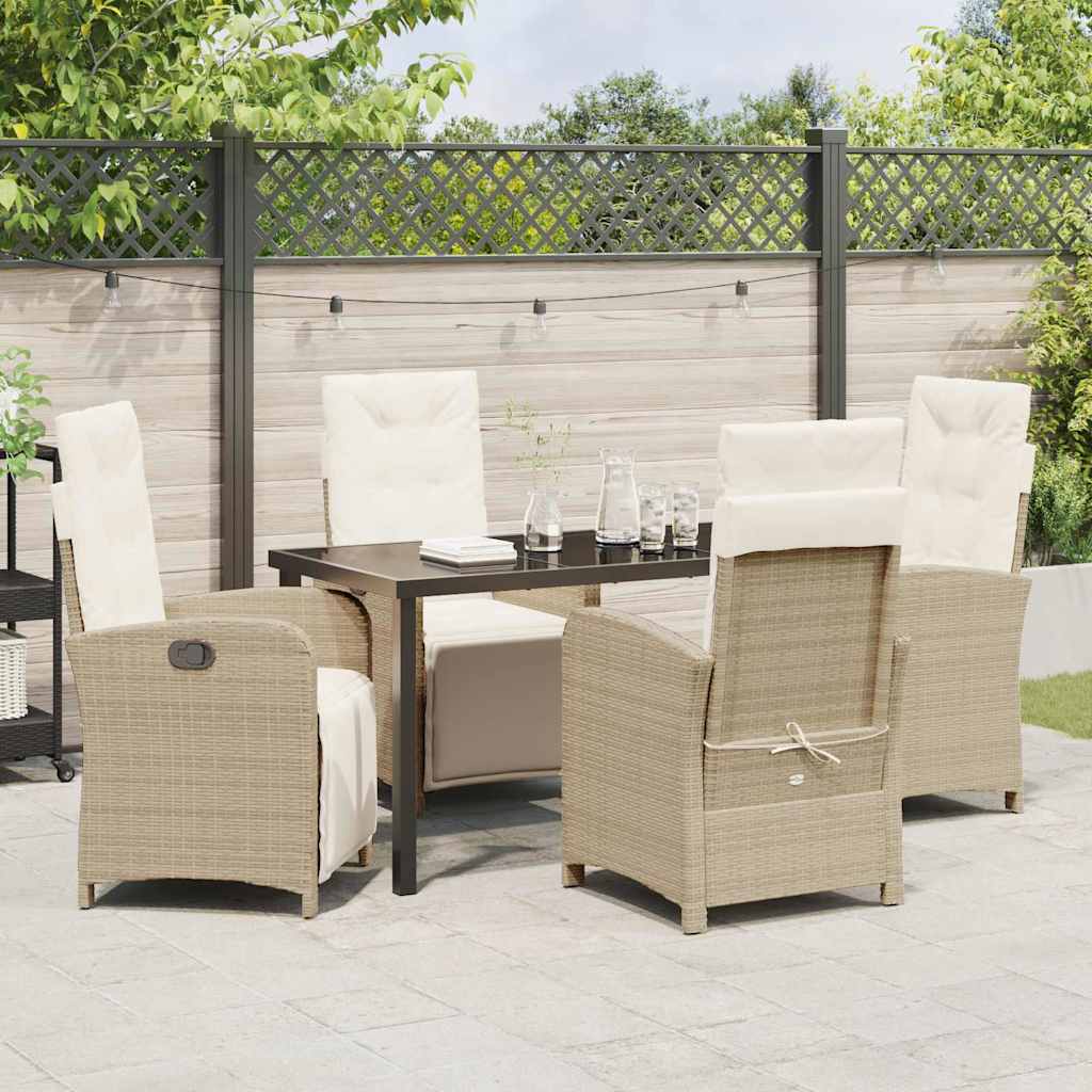 Tuin eettafelset met kussen 5 pcs Beige poly rattan