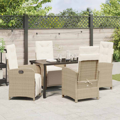 Tuin eettafelset met kussen 5 pcs Beige poly rattan