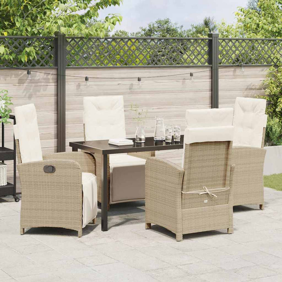 Tuin eettafelset met kussen 5 pcs Beige poly rattan
