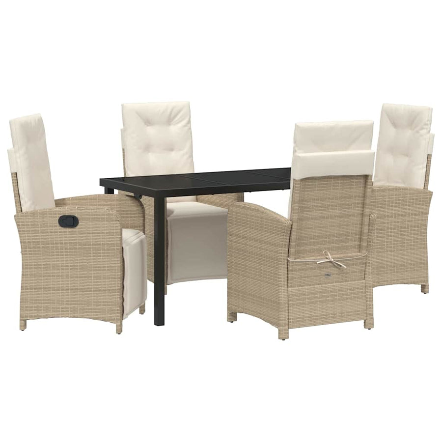 Tuin eettafelset met kussen 5 pcs Beige poly rattan