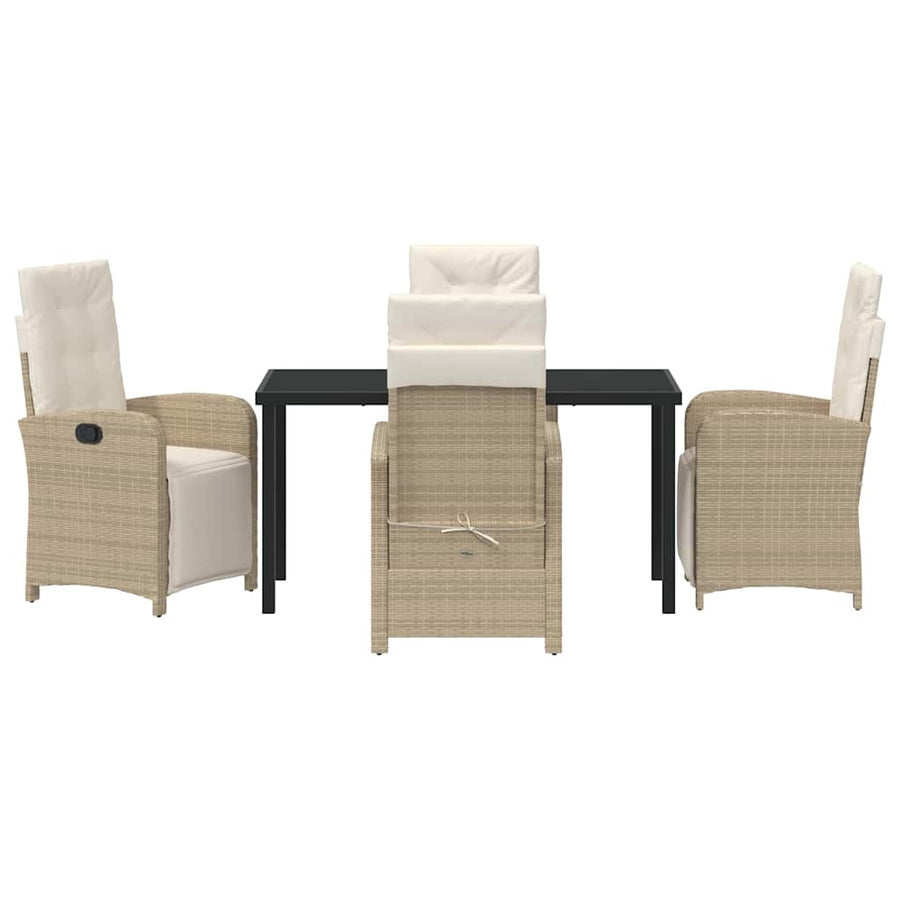 Tuin eettafelset met kussen 5 pcs Beige poly rattan