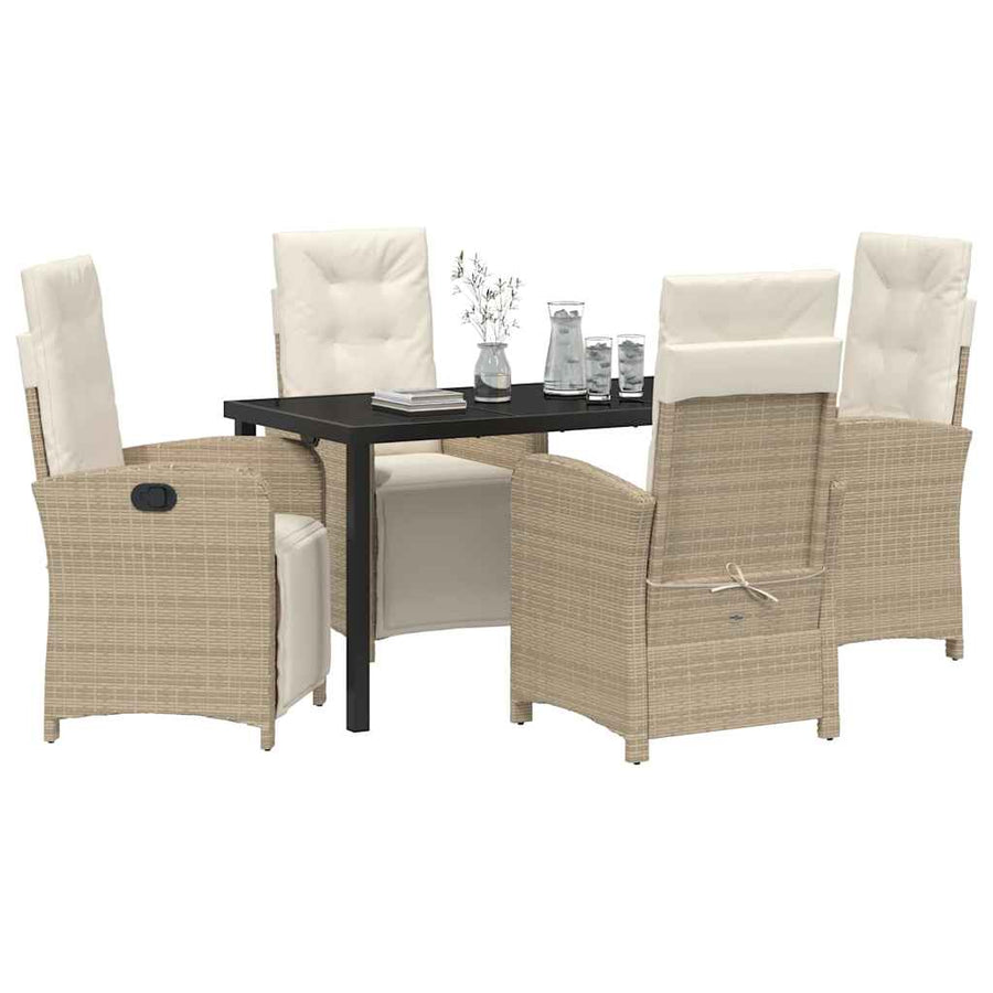 Tuin eettafelset met kussen 5 pcs Beige poly rattan