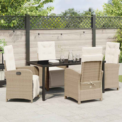 Tuin eettafelset met kussen 5 pcs Beige poly rattan