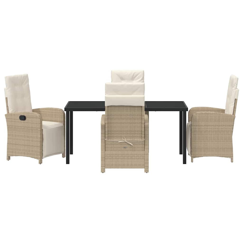 Tuin eettafelset met kussen 5 pcs Beige poly rattan