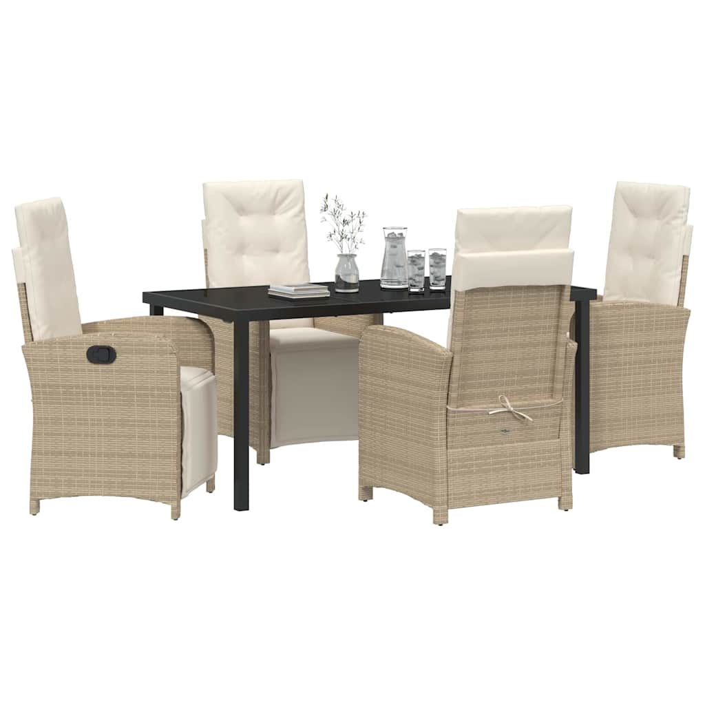 Tuin eettafelset met kussen 5 pcs Beige poly rattan
