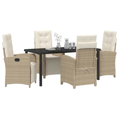 Tuin eettafelset met kussen 5 pcs Beige poly rattan