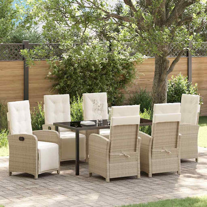 Tuin eettafelset met kussen 7 pcs Beige poly rattan