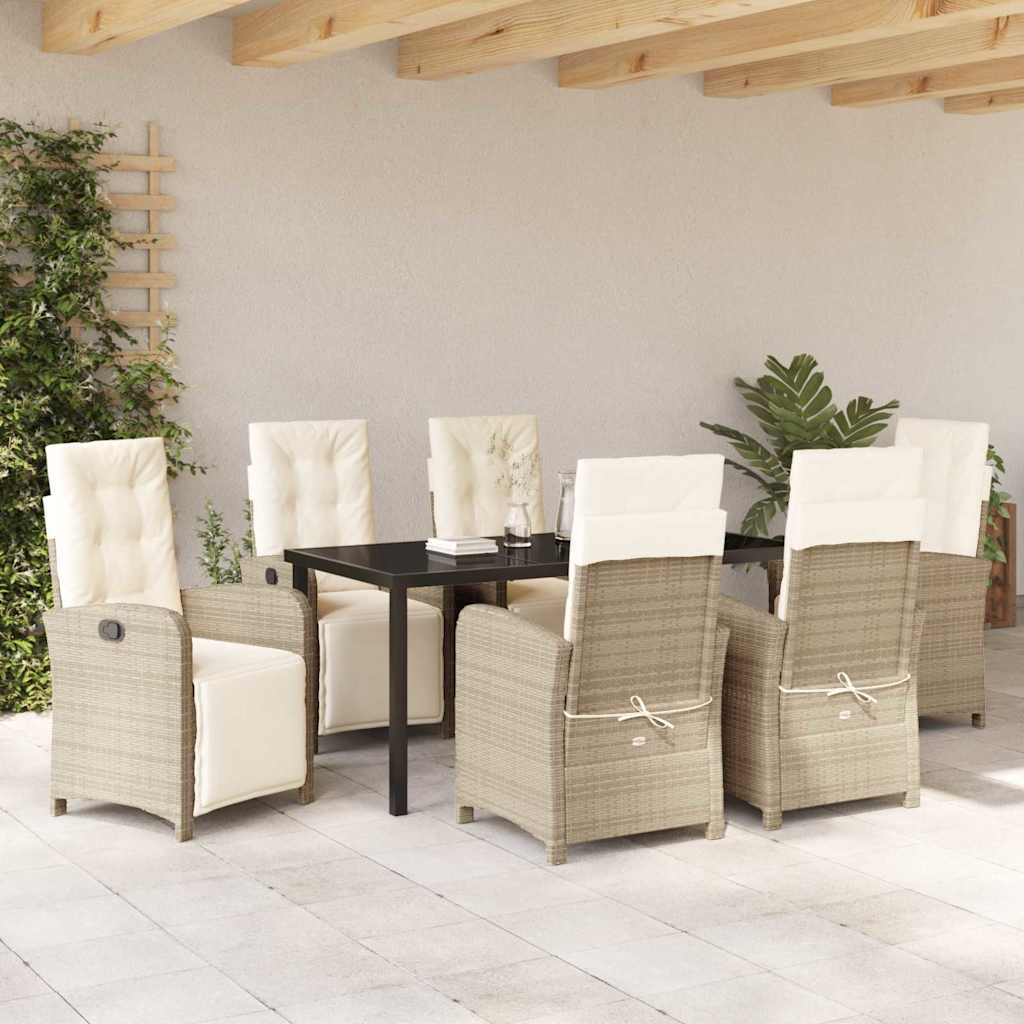 Tuin eettafelset met kussen 7 pcs Beige poly rattan