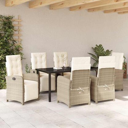 Tuin eettafelset met kussen 7 pcs Beige poly rattan