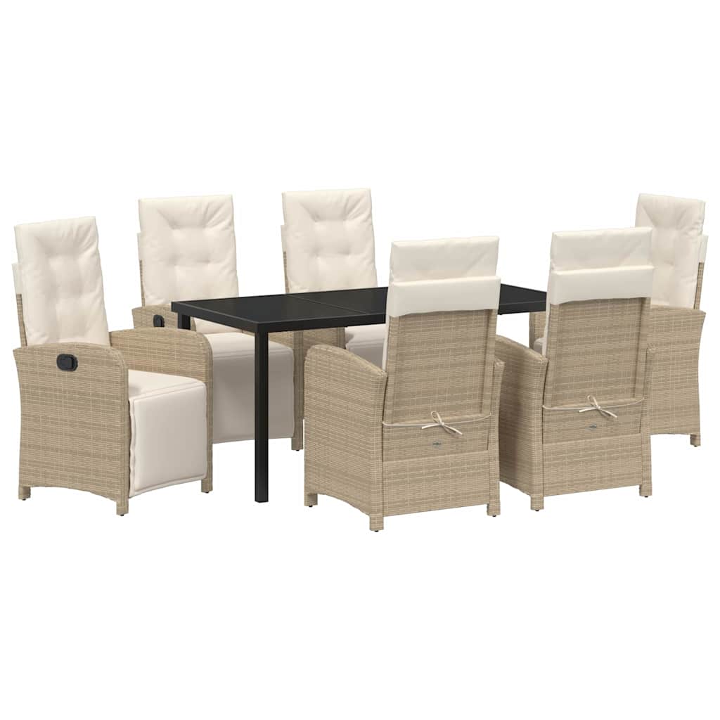 Tuin eettafelset met kussen 7 pcs Beige poly rattan
