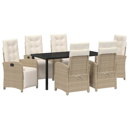 Tuin eettafelset met kussen 7 pcs Beige poly rattan