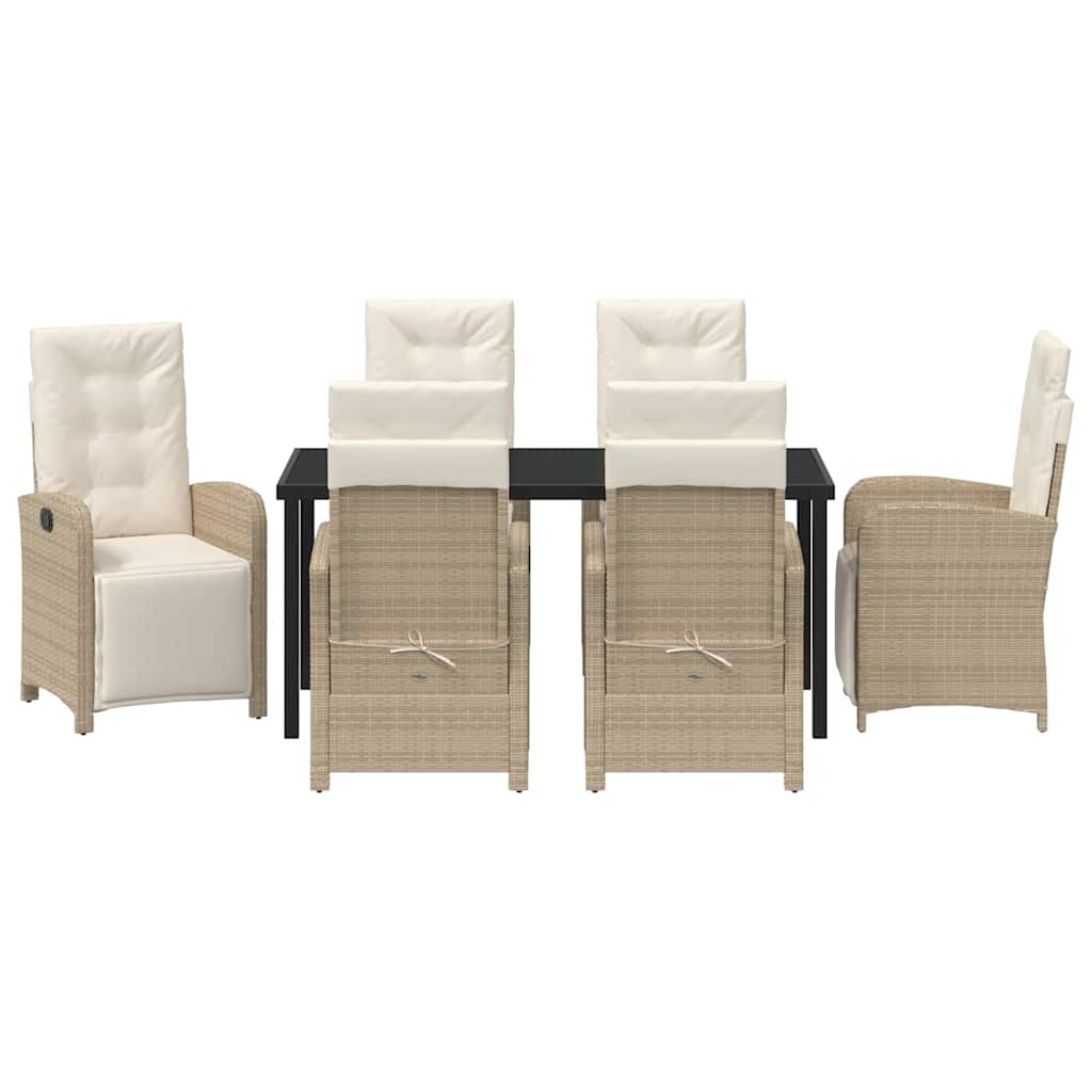 Tuin eettafelset met kussen 7 pcs Beige poly rattan