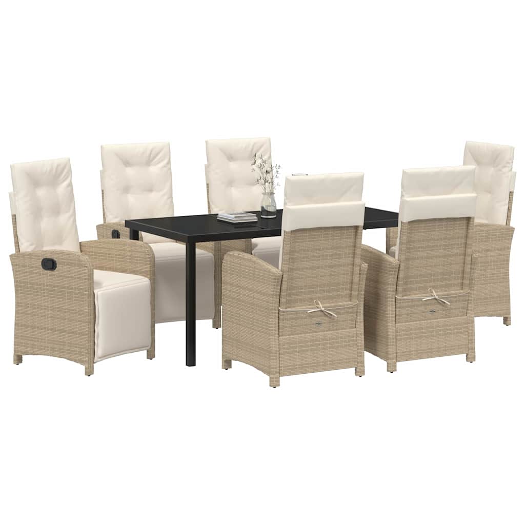 Tuin eettafelset met kussen 7 pcs Beige poly rattan