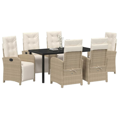 Tuin eettafelset met kussen 7 pcs Beige poly rattan