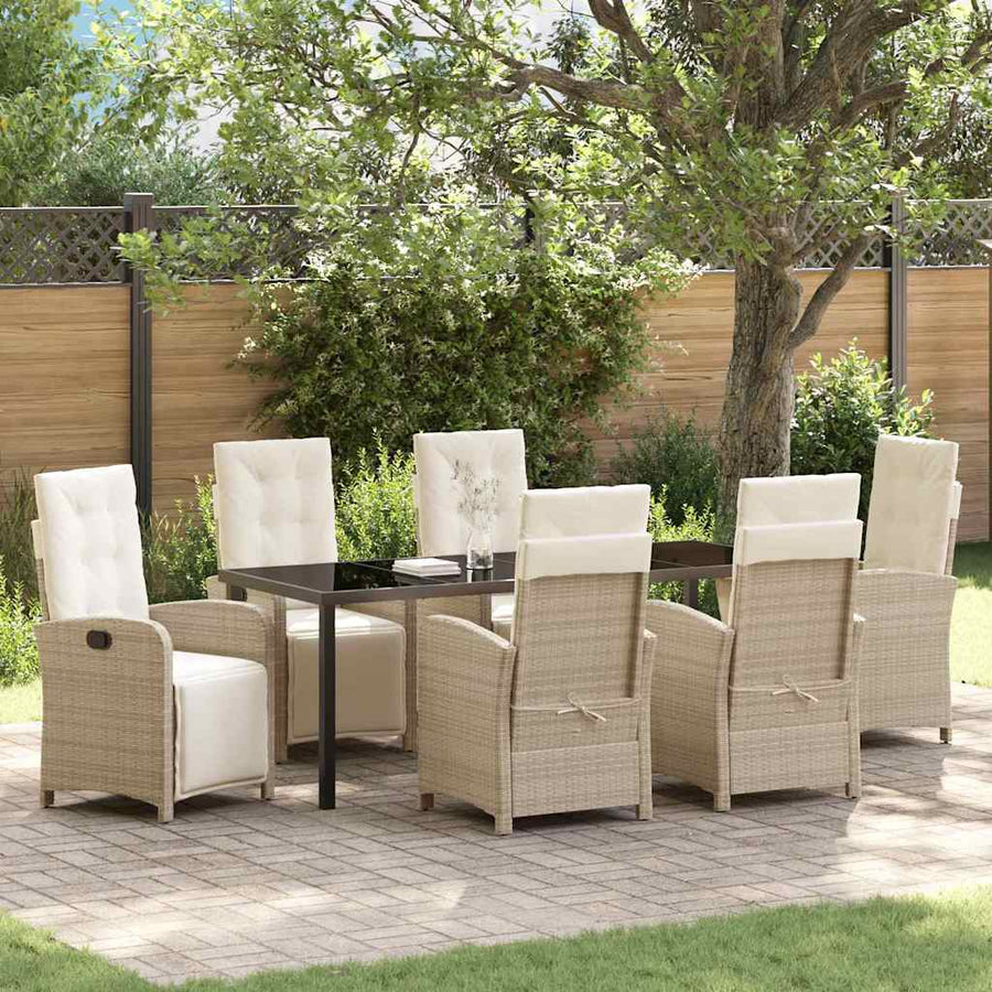Tuin eettafelset met kussen 7 pcs Beige poly rattan