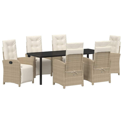 Tuin eettafelset met kussen 7 pcs Beige poly rattan