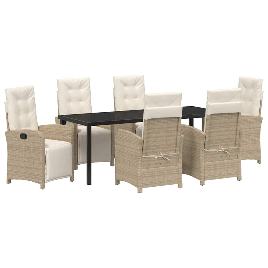 Tuin eettafelset met kussen 7 pcs Beige poly rattan