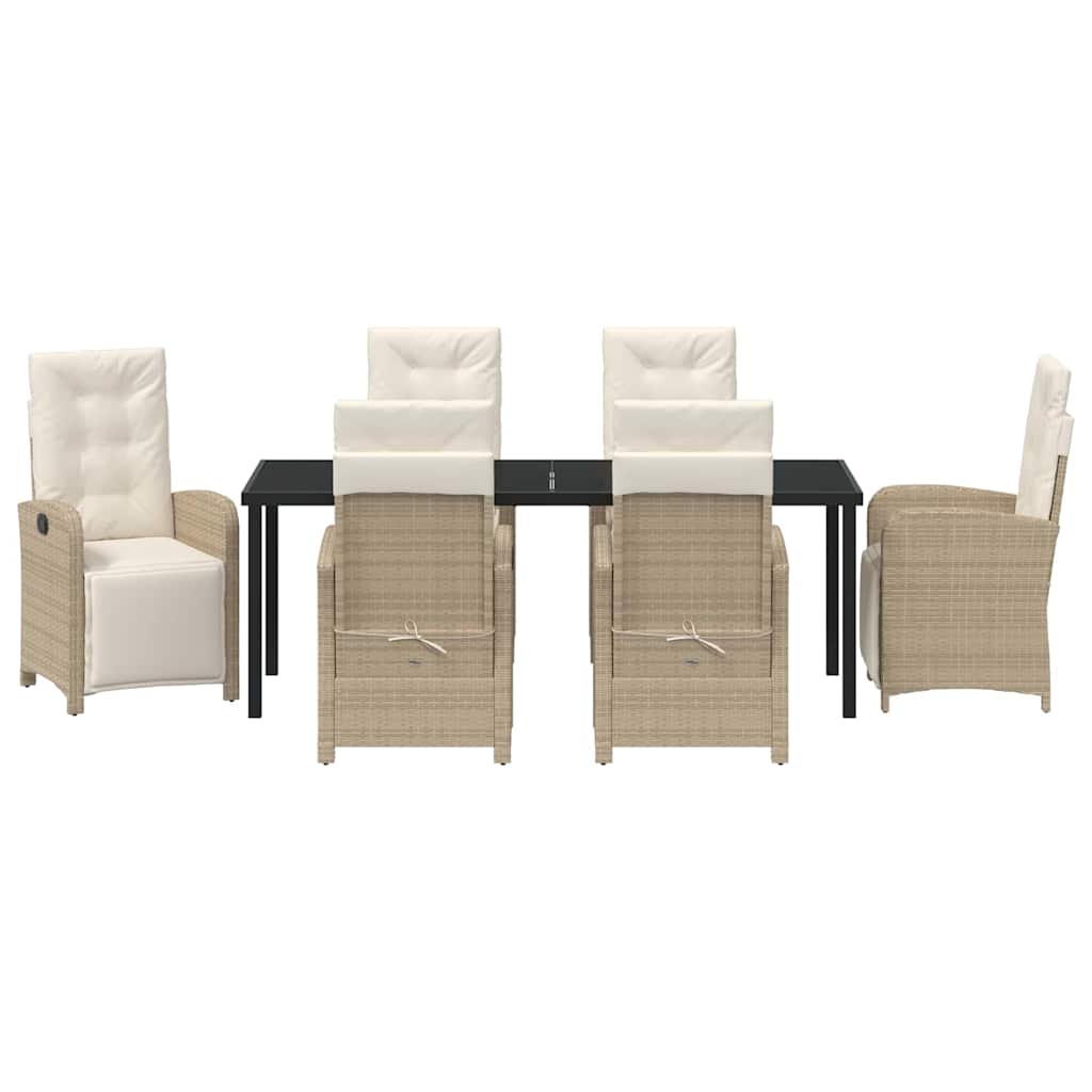 Tuin eettafelset met kussen 7 pcs Beige poly rattan