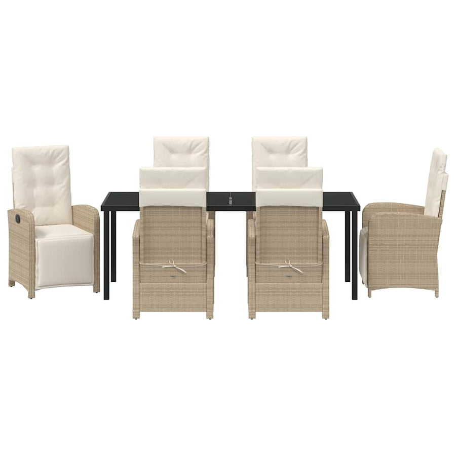 Tuin eettafelset met kussen 7 pcs Beige poly rattan