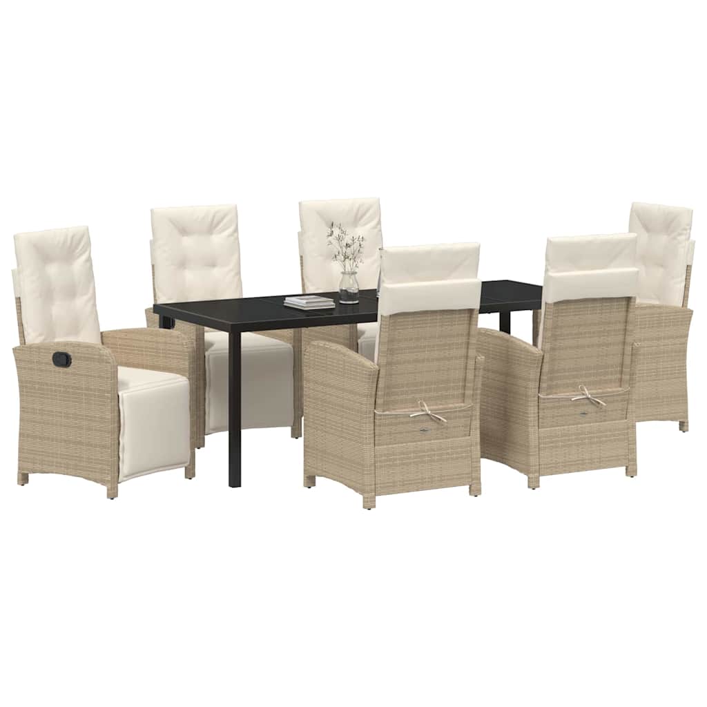 Tuin eettafelset met kussen 7 pcs Beige poly rattan