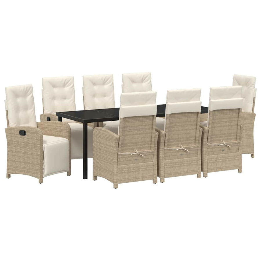 Tuin eettafelset met kussen 9 pcs Beige poly rattan