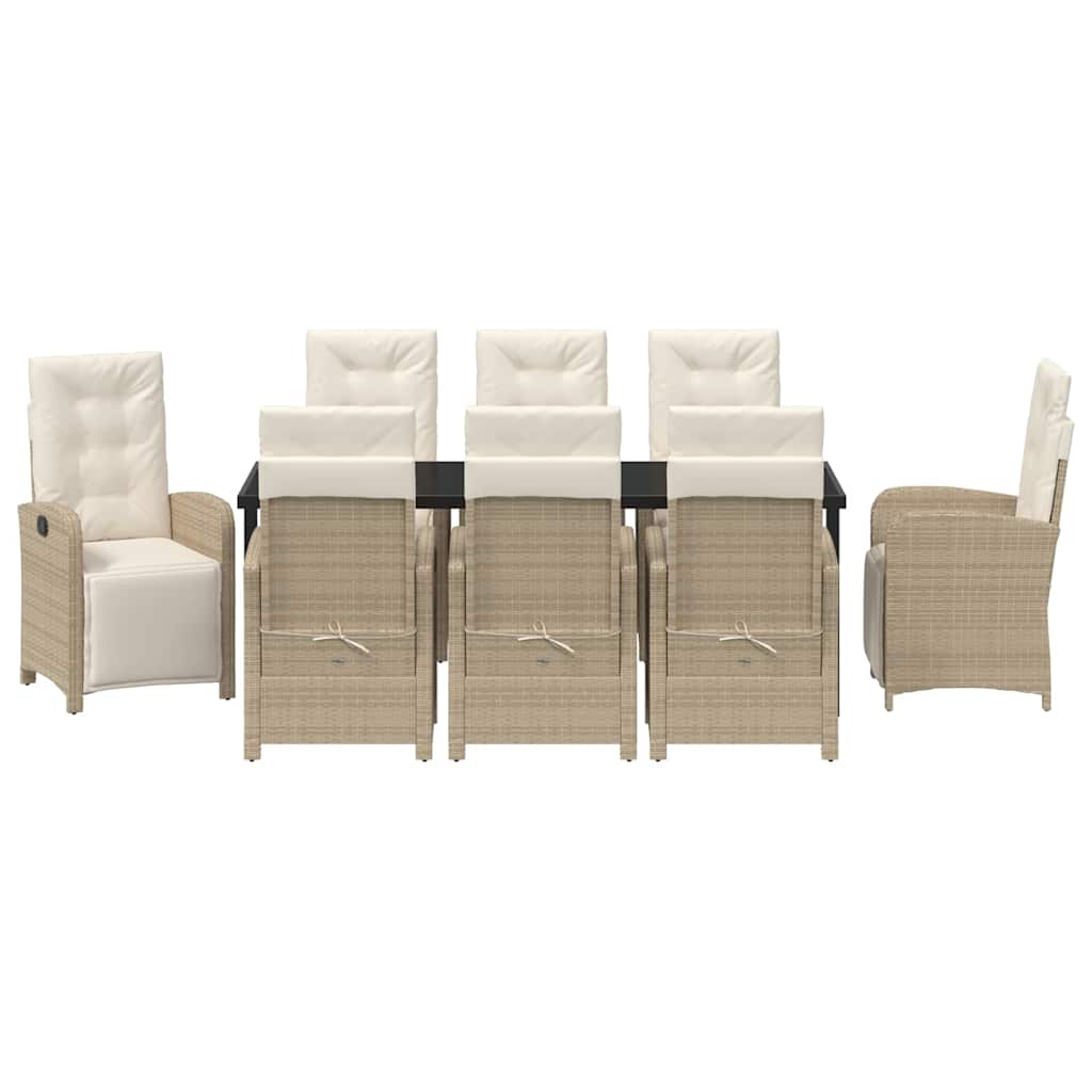 Tuin eettafelset met kussen 9 pcs Beige poly rattan