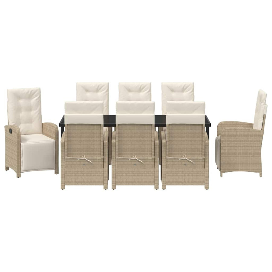 Tuin eettafelset met kussen 9 pcs Beige poly rattan