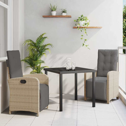 Tuin eettafelset met kussen 3 pcs Beige poly rattan